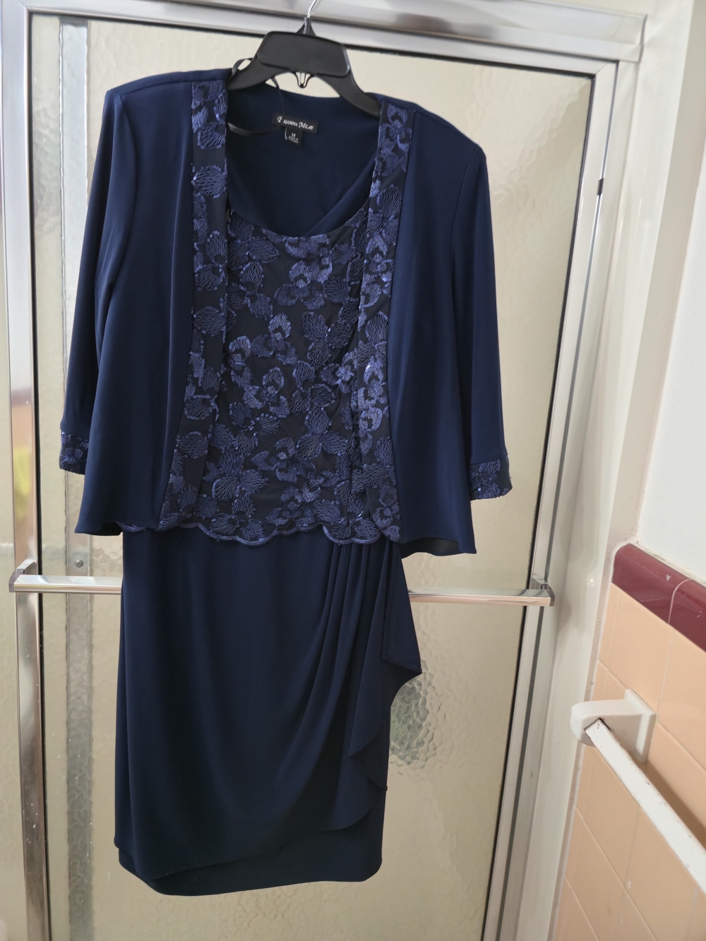NWT Brianna Milay Beautiful Navy Floral Lace Jacket Dress Set. Sz 14. $85
